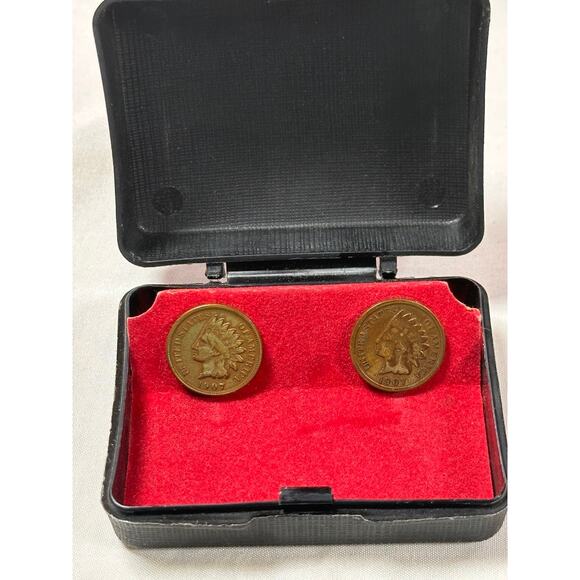 Indian Head Penny Cufflinks 1907 Chief Headdress - Picture 5 of 5